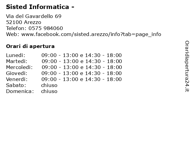 Orari di apertura Sisted Informatica Via del Gavardello